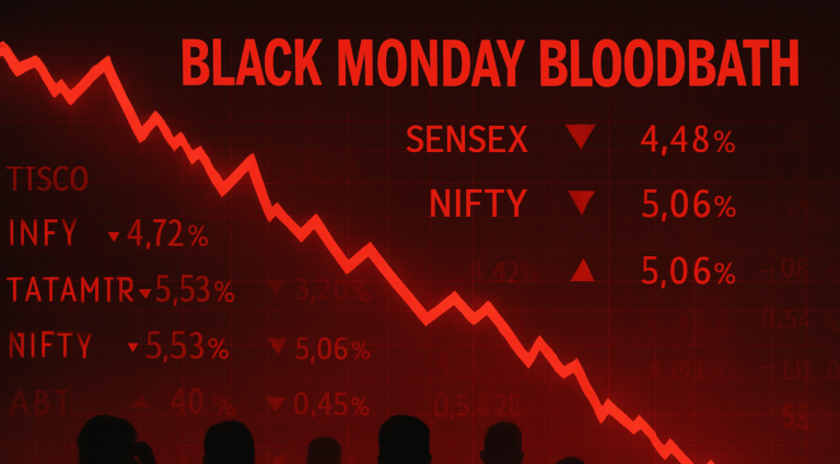 Black Monday, Sensex crash, Nifty fall, stock market crash, investor loss, Indian stock market, BSE Sensex, Nifty 50, market capitalization, global market turbulence