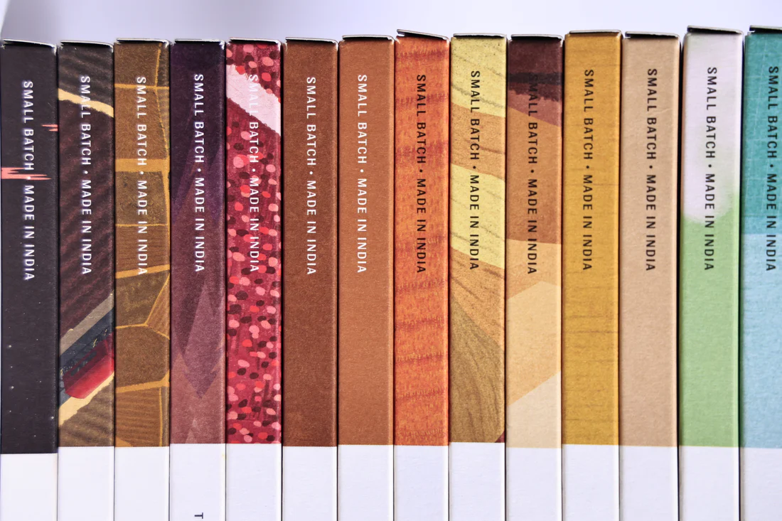 A curated selection of Bon Fiction chocolate bars in vibrant packaging, symbolising craft and storytelling.
