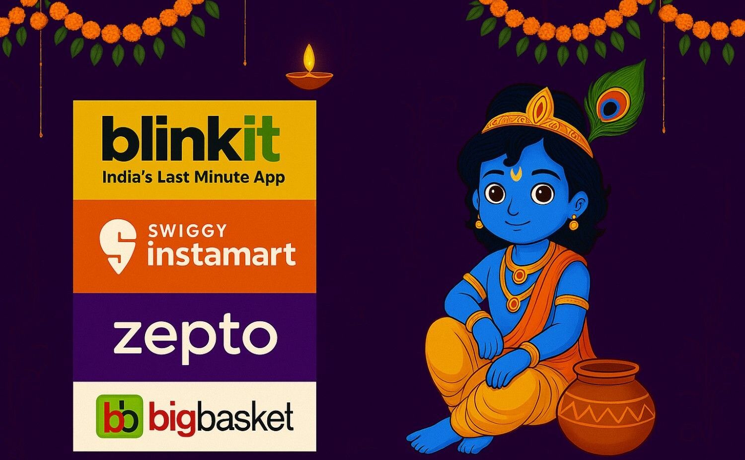 Janmashtami2025, KrishnaJanmashtami, Blinkit, SwiggyInstamart, Zepto, BigBasket, FastCommerce, QuickCommerce, OnlineGrocery, FestivalShopping, KrishnaCelebration, FestiveOffers,