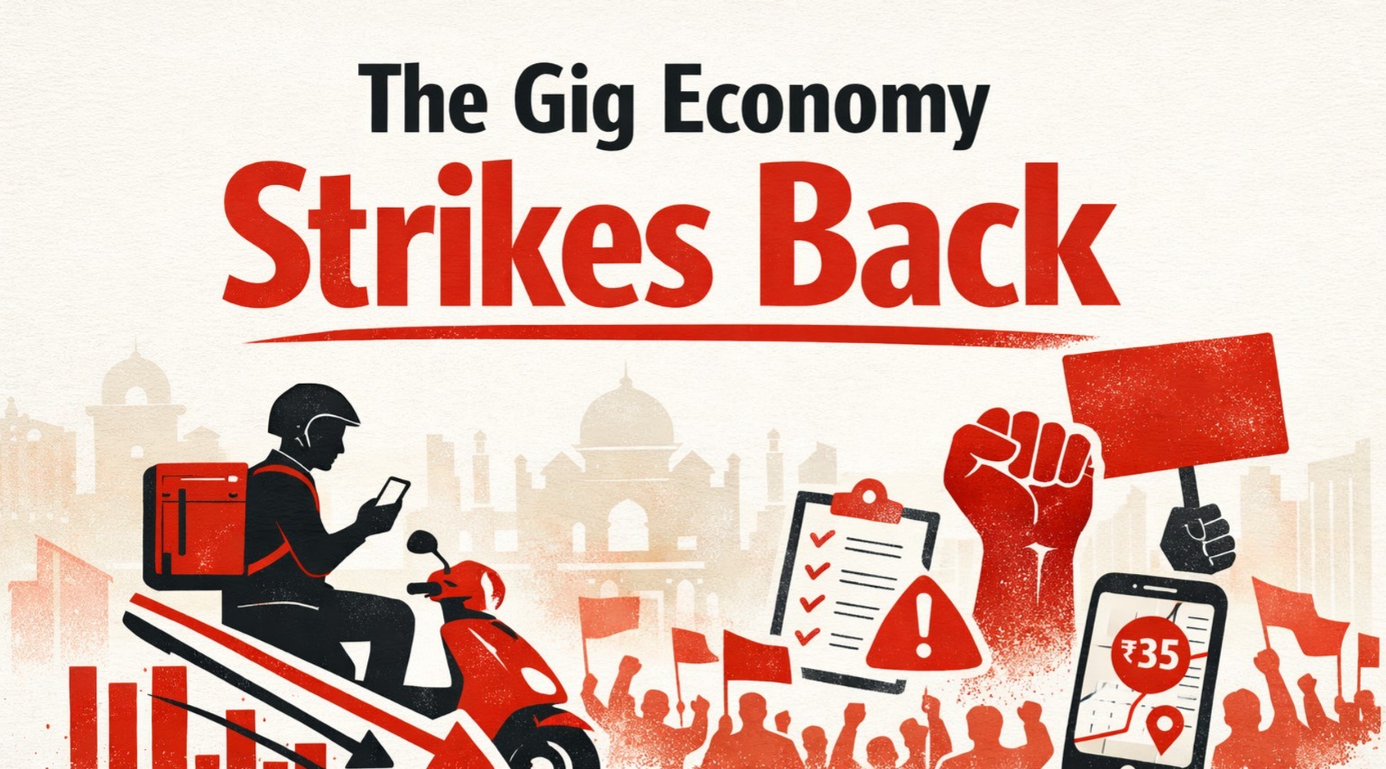 Indian Gig Economy, gig workers India, delivery strikes India, platform economy India, gig economy policy India, Zomato gig workers, Swiggy delivery partners, algorithmic labour India, future of work India, Ascendants Featured