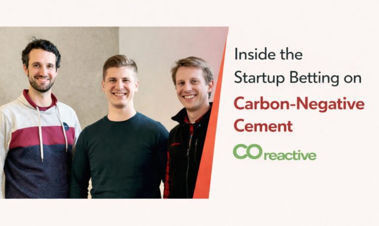 Co-reactive, carbon-negative cement, climatetech startup, German startup, CO2 mineralisation, green cement, sustainable construction, carbon capture, climate technology, deeptech startup, European startups, clean tech innovation, cement industry decarbonisation, CO2 utilisation, industrial decarbonisation, startup founders, climate innovation, construction materials, HTGF, sustainability