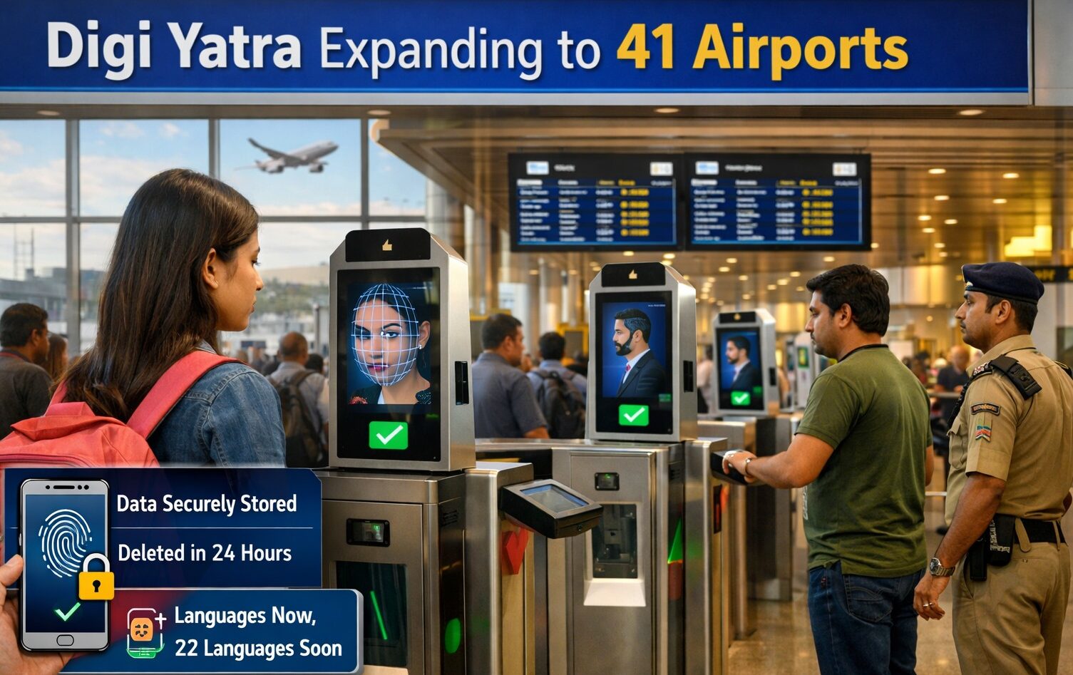 Digi Yatra, Indian airports, facial recognition, biometric travel, aviation technology, digital identity, contactless travel, airport security, civil aviation India