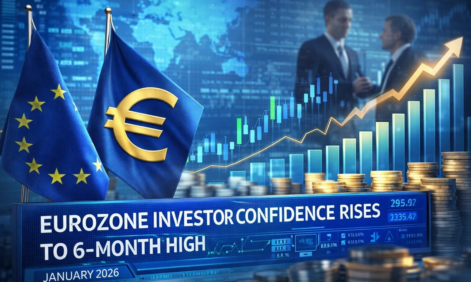 Eurozone investor confidence rises as financial charts show a six-month high and improved economic outlook in January.