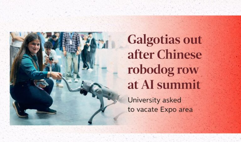 Galgotias University, AI Impact Summit, robodog controversy, Expo area row, Chinese robodog, Unitree robodog, government sources, AI summit Delhi, tech expo controversy, university tech showcase, robotics display, AI event India, Galgotias Expo exit, summit controversy, AI exhibition news