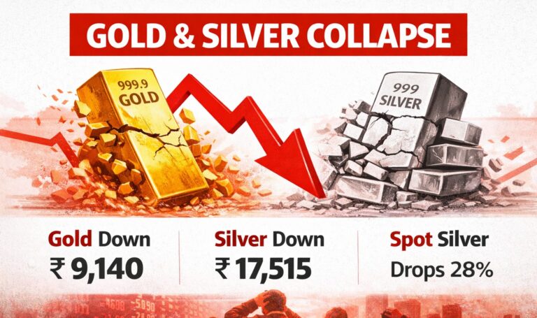 Gold prices, Silver prices, Bullion market, MCX gold, MCX silver, Metal stocks, Nifty Metal index, Commodities crash, Indian markets, Global markets