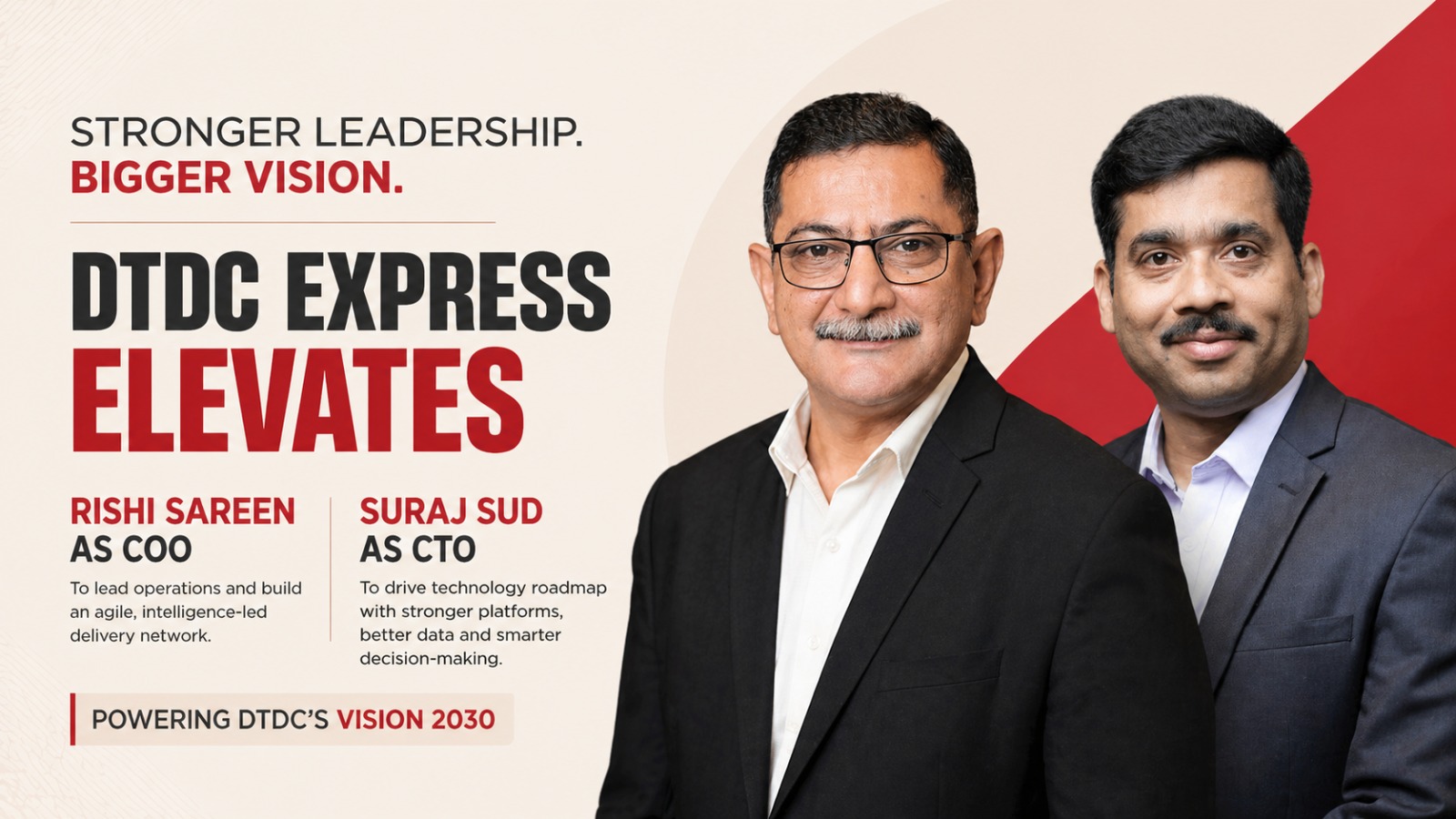DTDC Express, Rishi Sareen, Suraj Sud, DTDC COO, DTDC CTO, logistics industry India, leadership changes, people movement news, supply chain India, Vision 2030, corporate appointments, technology in logistics