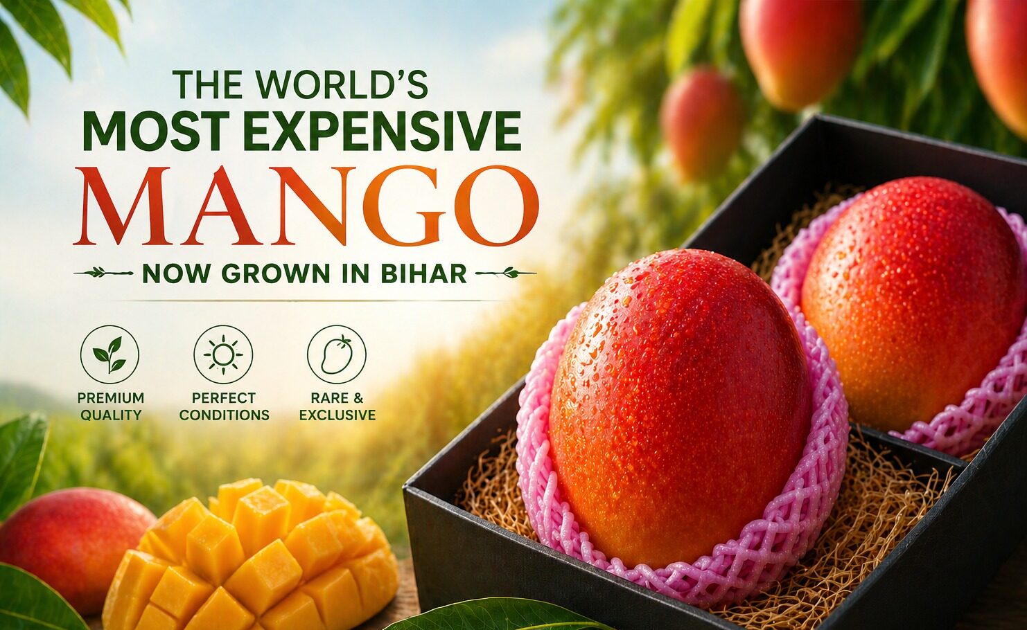 Miyazaki mango, Bihar farmer, rare mango India, expensive fruit, mango cultivation, premium farming, Indian agriculture, exotic fruits India, high value crops, agriculture innovation, luxury fruit, mango farming India