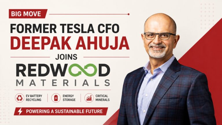 Deepak Ahuja, Redwood Materials, Tesla, JB Straubel, EV battery recycling, electric vehicles, battery storage, second-life batteries, AI data centers, lithium recycling, clean energy, EV industry, Tesla CFO, battery minerals, Rivian, Ford, Zipline, energy storage systems, US clean tech, sustainable technology