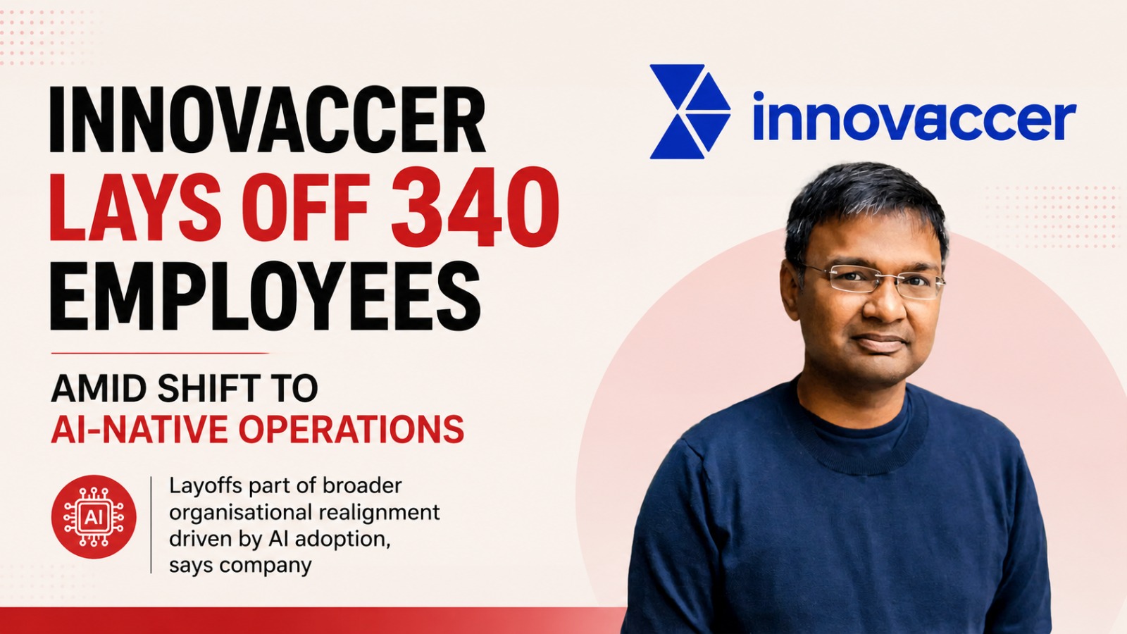 Innovaccer, AI layoffs, Innovaccer AI-native operations, Innovaccer employees laid off, Abhinav Shashank, healthcare startup layoffs, AI layoffs India, Indian startup layoffs 2026, healthcare technology company, Innovaccer funding, startup restructuring, AI automation jobs, healthtech news India, startup workforce reduction, Innovaccer news, AI in healthcare industry