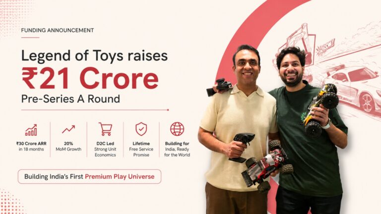Legend of Toys, Afshaan Siddiqui, Vinay Jaisingh, Indian toy brand, toy startup India, Pre-Series A funding, D2C toy brand, Indian startups, premium toys India, RC cars India, startup funding India, Singularity Early Opportunities Fund, Veltis Capital, Enzia Ventures, kidult toys, made in India toys