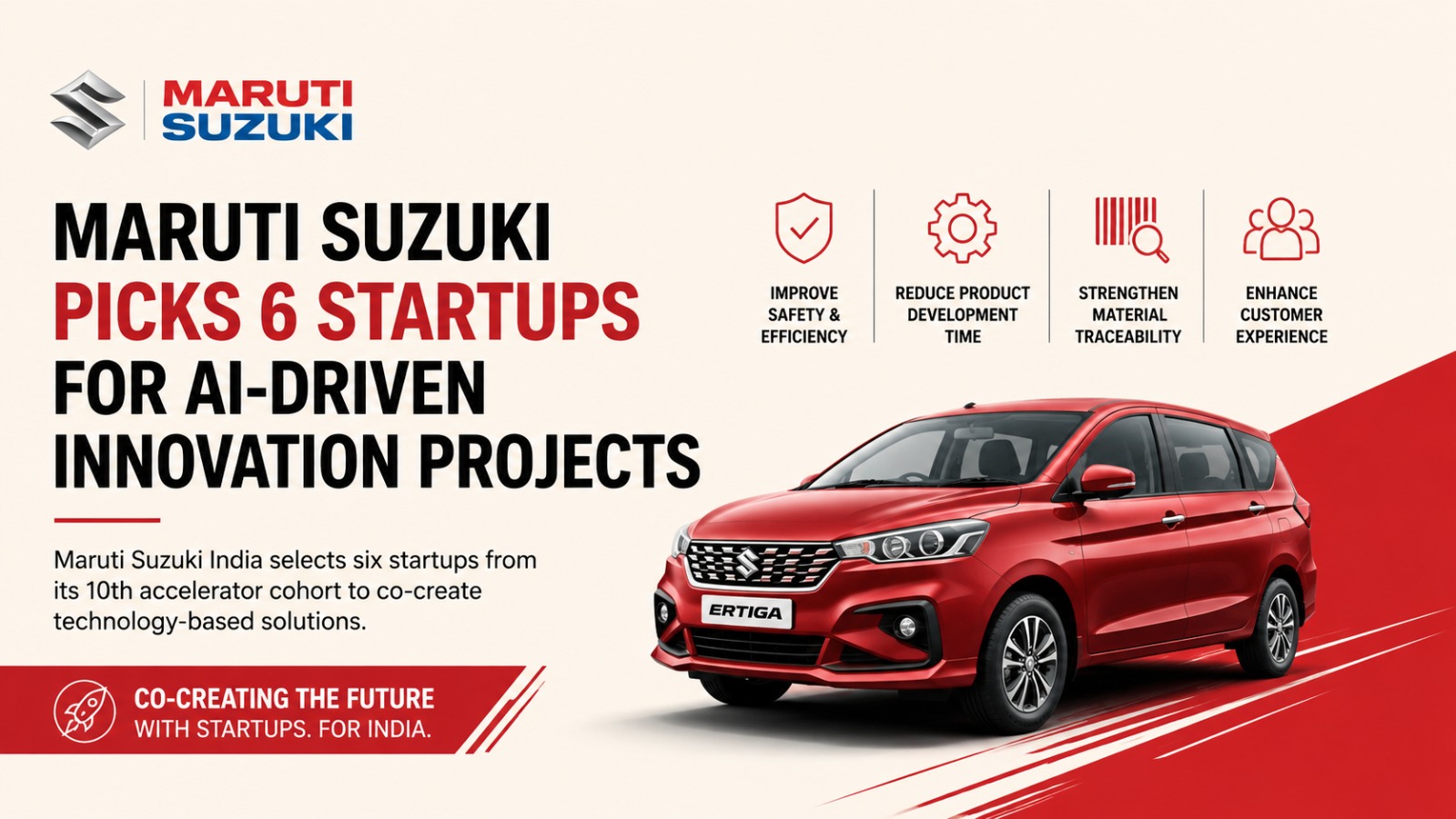 Maruti Suzuki, Maruti Suzuki India, AI innovation, Indian startups, automobile industry, auto tech, startup accelerator, artificial intelligence, manufacturing technology, Hisashi Takeuchi, Startup India, plant automation, automotive news, tech innovation, customer experience, India auto sector