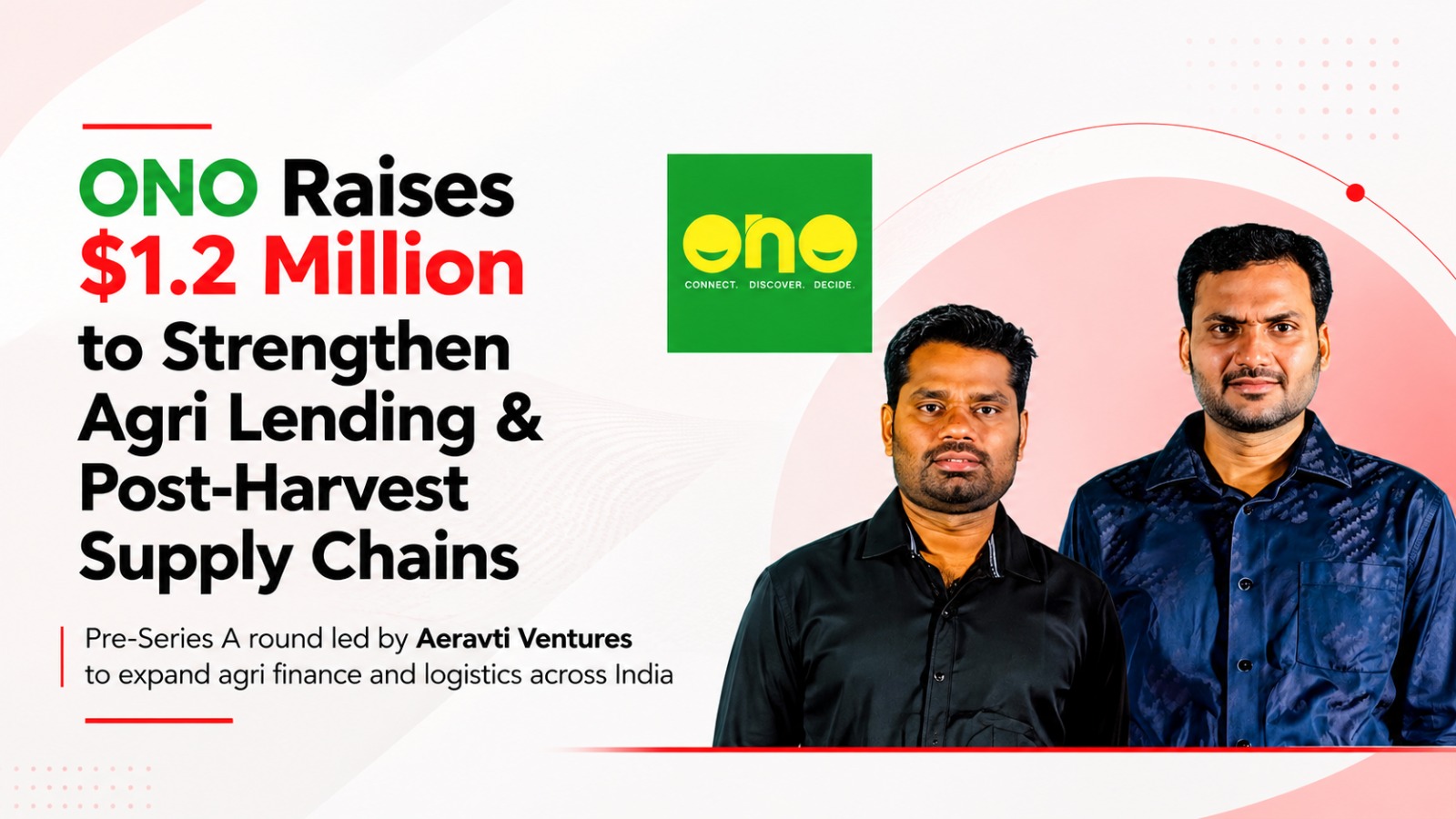 ONO, ONO funding, agri startup India, agritech startup, agri lending, post-harvest supply chain, Aeravti Ventures, Indian startups, startup funding India, Agri-SMEs, agriculture logistics, AI in agriculture, rural fintech, agri finance startup, Indian agritech news