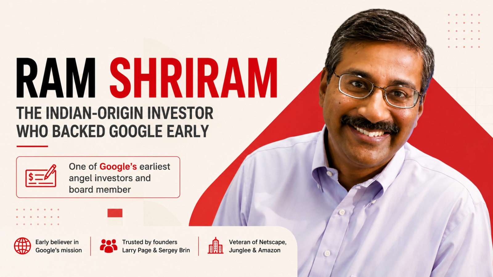 Ram Shriram, Google investor, Google first investors, Indian-origin entrepreneur, Silicon Valley investors, Larry Page, Sergey Brin, Google history, Sherpalo Ventures, tech investors, startup investing, Google startup story, Indian tech leaders, Amazon, Junglee, Netscape, venture capital, business stories, Ascendants, entrepreneurship