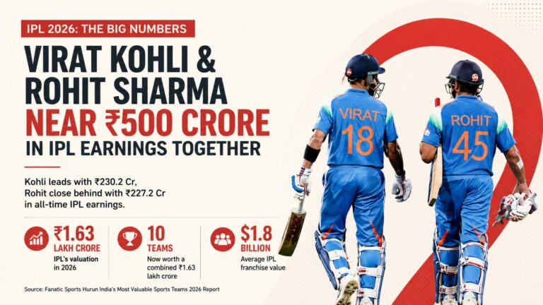 Virat Kohli, Rohit Sharma, IPL earnings, IPL valuation 2026, IPL business, IPL franchises, Fanatic Sports Hurun India, Kolkata Knight Riders, Mumbai Indians, Royal Challengers Bengaluru, MS Dhoni, cricket business India, sports economy India, IPL salaries, IPL net worth