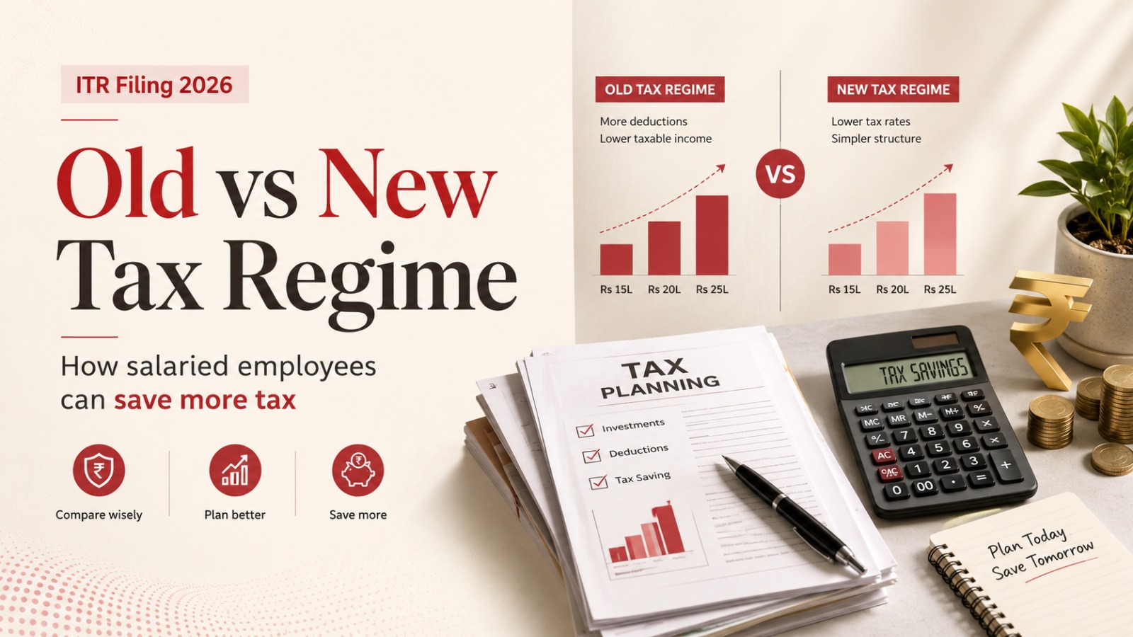 ITR Filing 2026, Income Tax Return 2026, Tax Saving, New Tax Regime, Old Tax Regime, Old vs New Tax Regime, Income Tax India, Salaried Employees, Income Tax Deductions, Section 80C, Section 80CCD(2), NPS Tax Benefit, HRA Exemption, Standard Deduction, Employer Benefits, Salary Tax Calculator