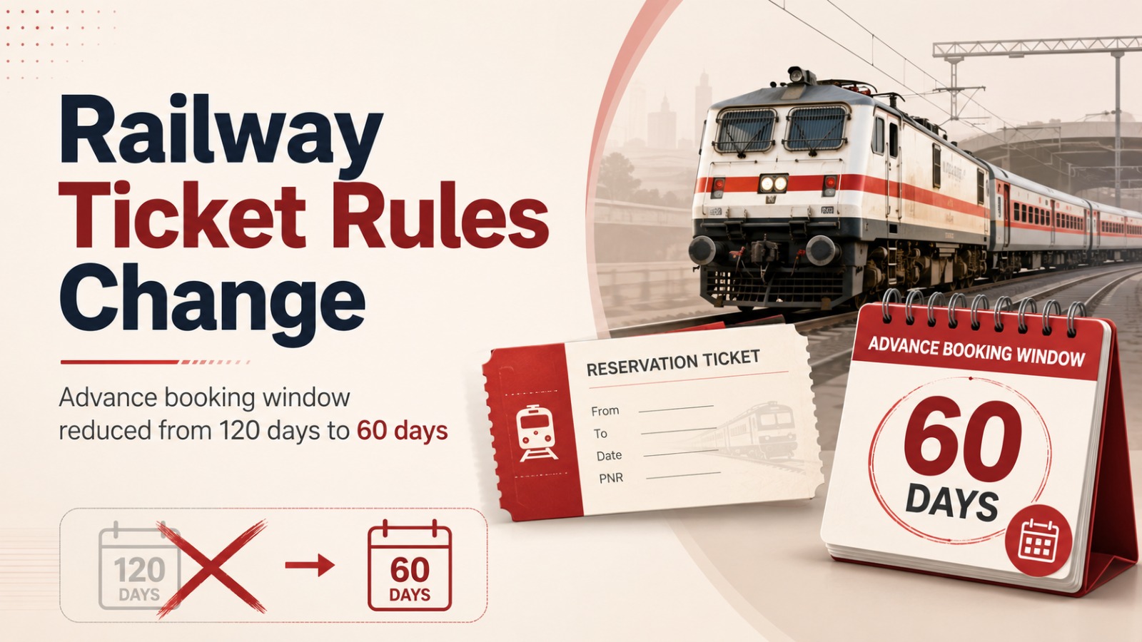 new railway ticket reservation rules, Indian Railways booking rules, railway ticket booking window, 60-day advance reservation, train ticket reservation rules, Indian Railways latest update, railway advance booking rules, IRCTC booking rules, train ticket booking changes, railway reservation guidelines