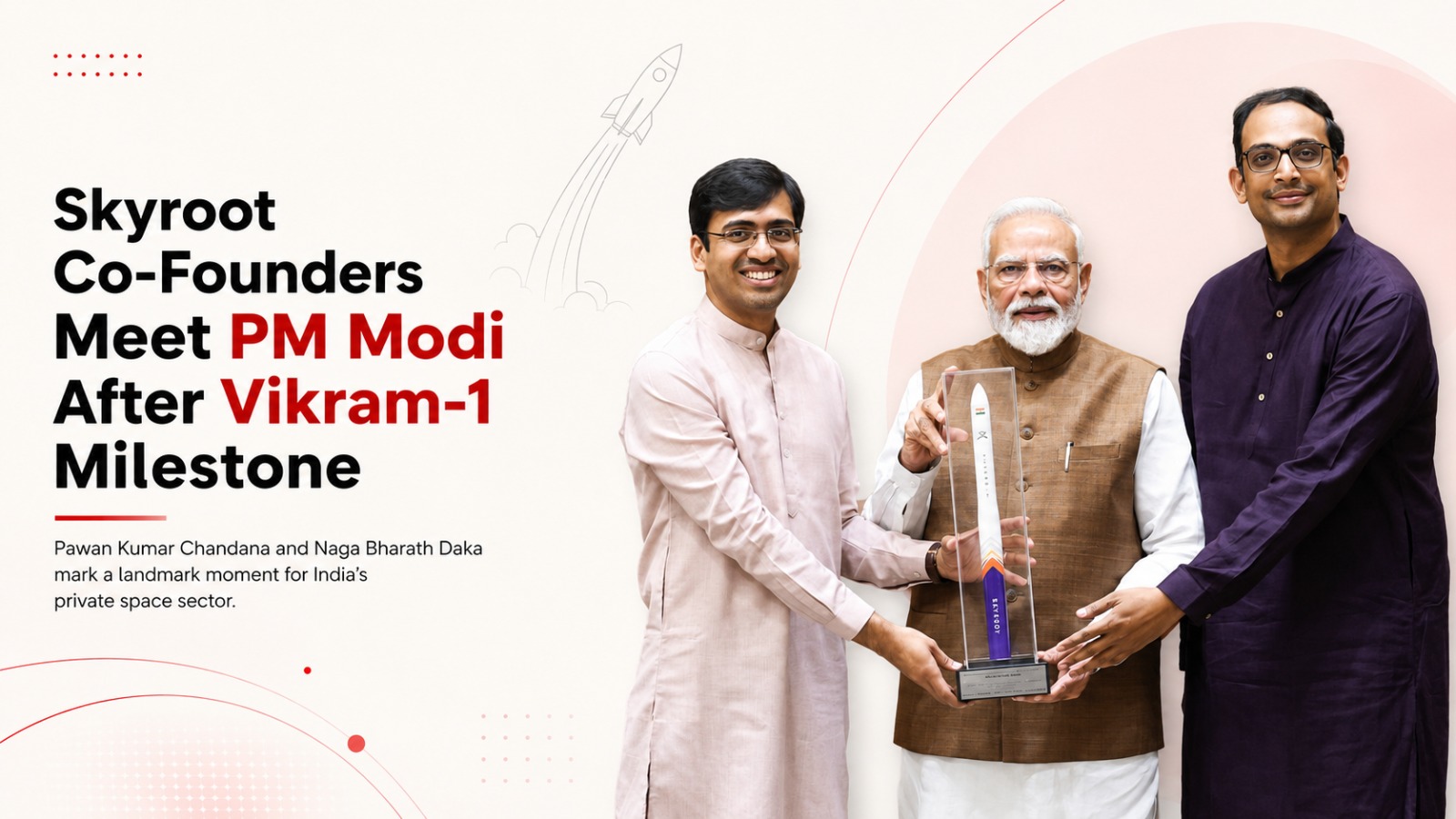 Skyroot Aerospace, Pawan Kumar Chandana, Naga Bharath Daka, Narendra Modi, Vikram-1, Indian space sector, private space companies, space startups, aerospace industry, Opening Space For All