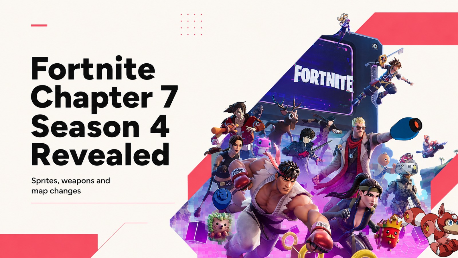 Fortnite, Fortnite Chapter 7 Season 4, Fortnite Override, Epic Games, Fortnite Update, Fortnite Sprites, Fortnite Loot Hacks, Fortnite Cheat Codes, Fortnite Override Consoles, Fortnite Lobby Hacks, Sonic the Hedgehog, Mega Man, Green Hill Zone, Fortnite Battle Pass, Fortnite Map, Fortnite Weapons, Tetris, Pac-Man, Kingdom Hearts, Cyberpunk Edgerunners