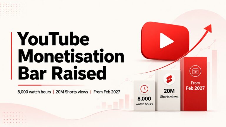 YouTube monetisation policy, YouTube new monetisation policy 2027, YouTube monetisation rules 2027, YouTube Partner Program, YPP eligibility, YouTube monetisation requirements, YouTube 8000 watch hours, YouTube 20 million Shorts views, YouTube Shorts monetisation, YouTube creator monetisation, YouTube revenue sharing, YouTube monetisation update
