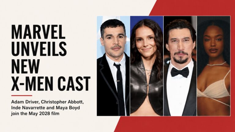 Marvel Studios, X-Men, Adam Driver, Mr. Sinister, Christopher Abbott, Professor X, Inde Navarrette, Rogue, Maya Boyd, Storm, Sadie Sink, Jean Grey, Kit Connor, Cyclops, Samara Weaving, Emma Frost, X-Men 2028, Marvel X-Men Cast, MCU, D23