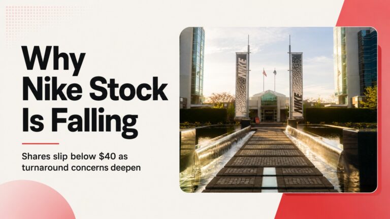Nike stock, Nike stock falling, why is Nike stock falling, NKE stock, Nike share price, Nike stock price, NKE stock price, Nike shares, Nike stock news, Nike stock today, Nike stock decline, Nike stock selloff, Nike below $40, Nike 52-week low, Nike China, Nike China sales, Nike turnaround, Nike digital sales, Nike Direct, Nike wholesale revenue, Nike earnings, Nike financial results, Nike JPMorgan downgrade, Nike price target, JPMorgan Nike, Nike $1 billion China risk, On Holding, ONON stock, On Holding guidance, athletic footwear stocks, sportswear stocks, footwear industry