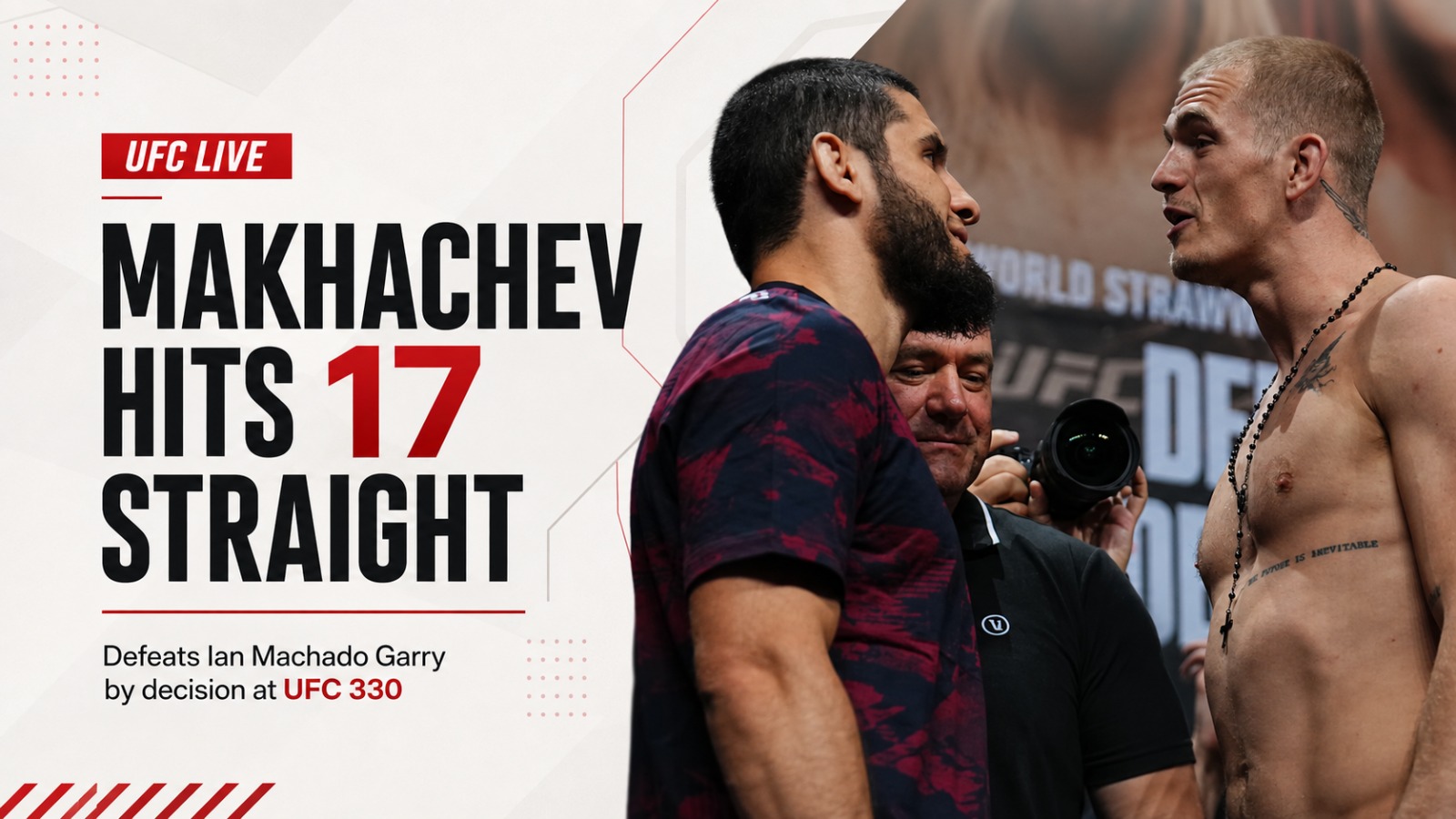 UFC Live, UFC 330, Islam Makhachev, Ian Machado Garry, Makhachev vs Garry, UFC 330 Results, UFC Results, Islam Makhachev Win Streak, UFC Welterweight Championship, Mackenzie Dern, Gillian Robertson, Jalin Turner, Edson Barboza, Esteban Ribovics, MMA News, UFC News