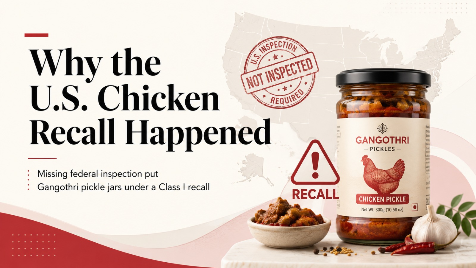 US chicken recall, chicken recall 2026, Gangothri Foods recall, Gangothri Chicken Pickle, Indus Foods recall, USDA recall, FSIS recall, Class I recall, chicken pickle recall, goat pickle recall, food recall USA, food safety, USDA inspection, nationwide chicken recall