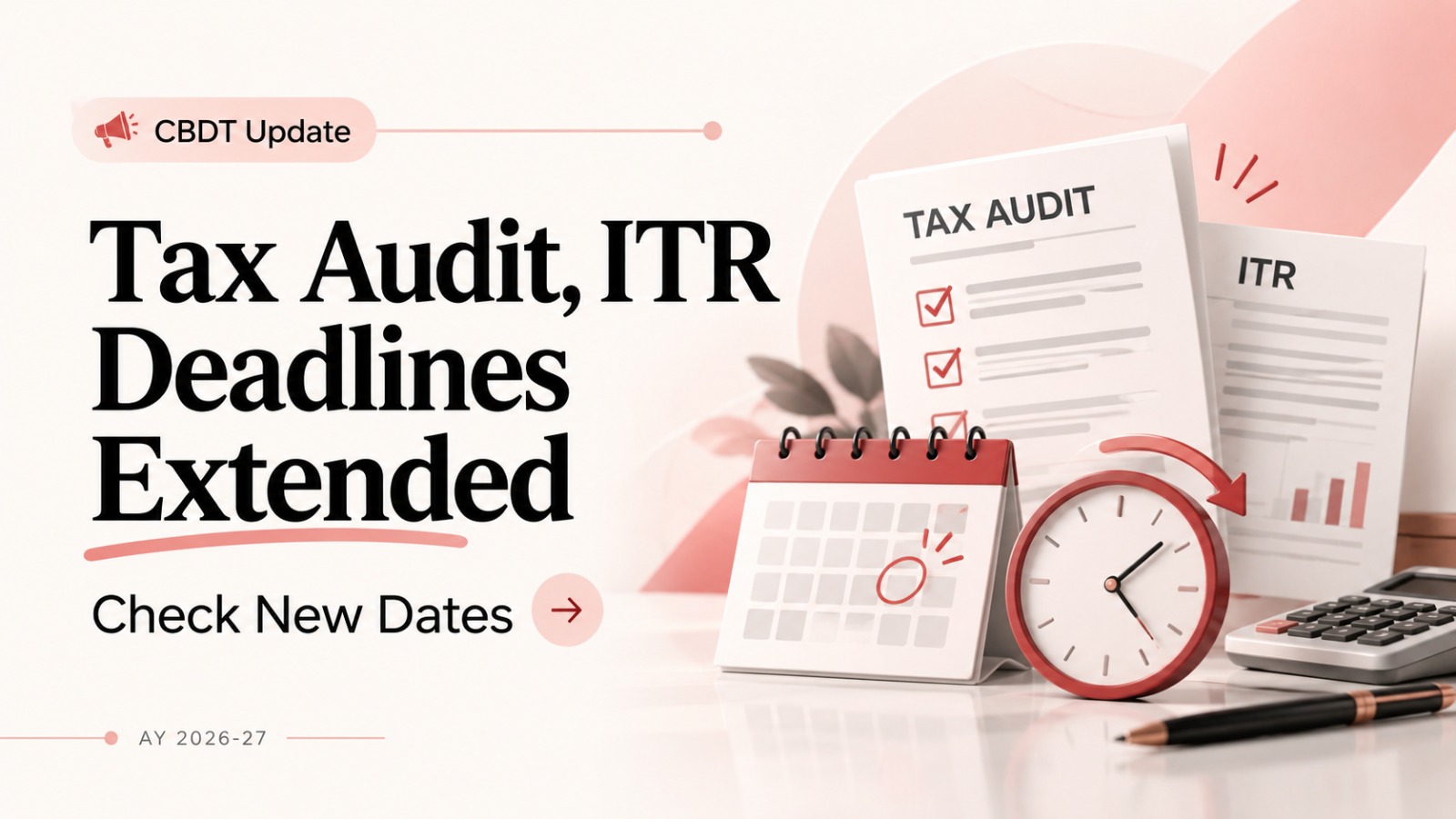 Tax Audit Deadline Extended, Tax Audit Due Date 2026, ITR Due Date Extended, ITR Filing Due Date 2026, AY 2026-27, CBDT Tax Audit Extension, Income Tax Audit Deadline, Income Tax Return Due Date, New ITR Due Date, Tax Audit New Date, CBDT Latest Update, Income Tax Deadline Extended, Tax Audit Report Due Date, ITR Filing 2026, Income Tax India