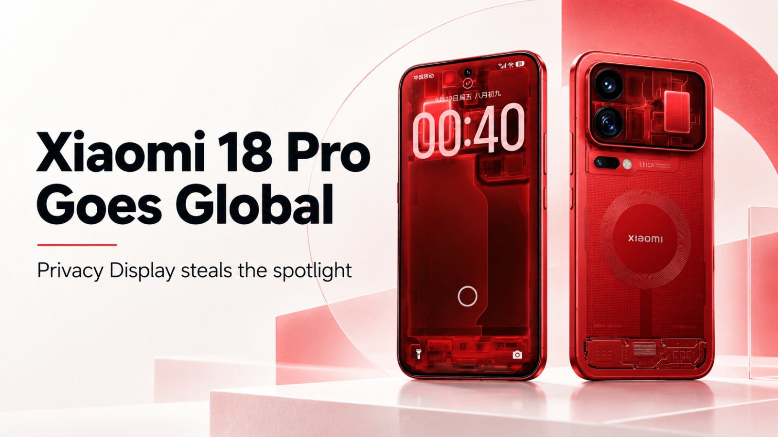 Xiaomi 18 Pro, Xiaomi 18 Pro Max, Xiaomi 18 Pro global launch, Xiaomi 18 Pro price, Xiaomi 18 Pro specifications, Xiaomi 18 Pro Privacy Display, Xiaomi Privacy Display, Xiaomi 18 Pro camera, Xiaomi 18 Pro 200MP camera, Xiaomi 18 Pro Max 8500mAh battery, Xiaomi 18 Pro launch date, Xiaomi 18 Pro Transparent Edition, Snapdragon 8 Elite Gen 6, Xiaomi flagship 2026, Xiaomi 18 Pro series