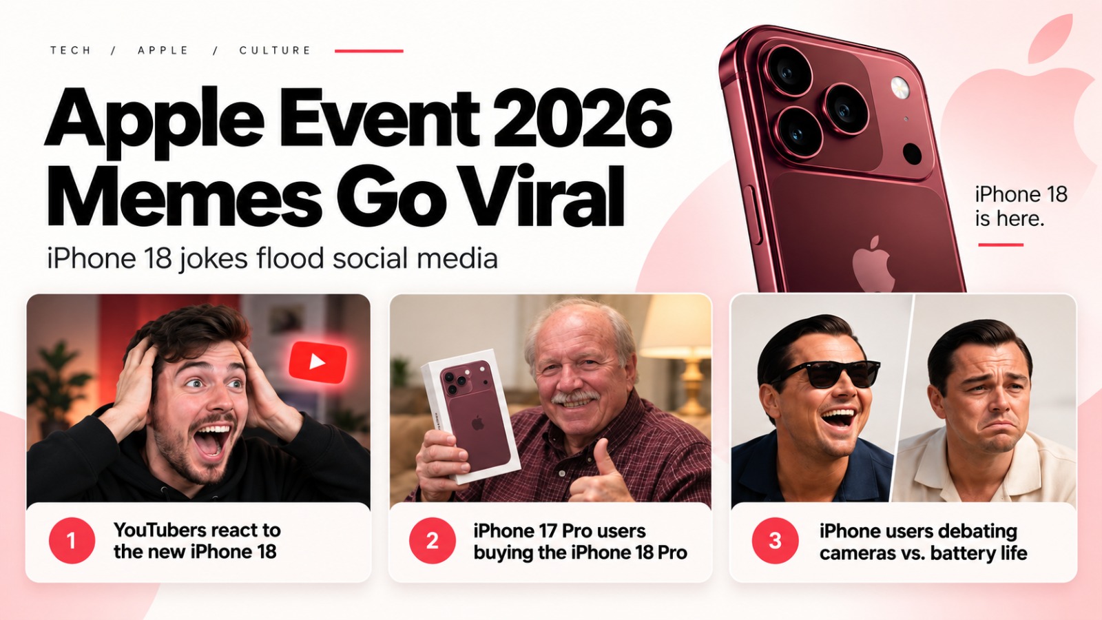 Apple Event 2026, Apple Event 2026 memes, iPhone 18, iPhone 18 memes, iPhone 18 Pro, iPhone 18 Pro memes, iPhone 17 Pro, iPhone 17 Pro vs iPhone 18 Pro, iPhone 17 Pro upgrade, Apple memes 2026, iPhone memes 2026, iPhone camera meme, iPhone battery life meme, Apple Event memes, iPhone upgrade memes, iPhone 18 social media reactions, Apple launch memes, iPhone YouTuber memes