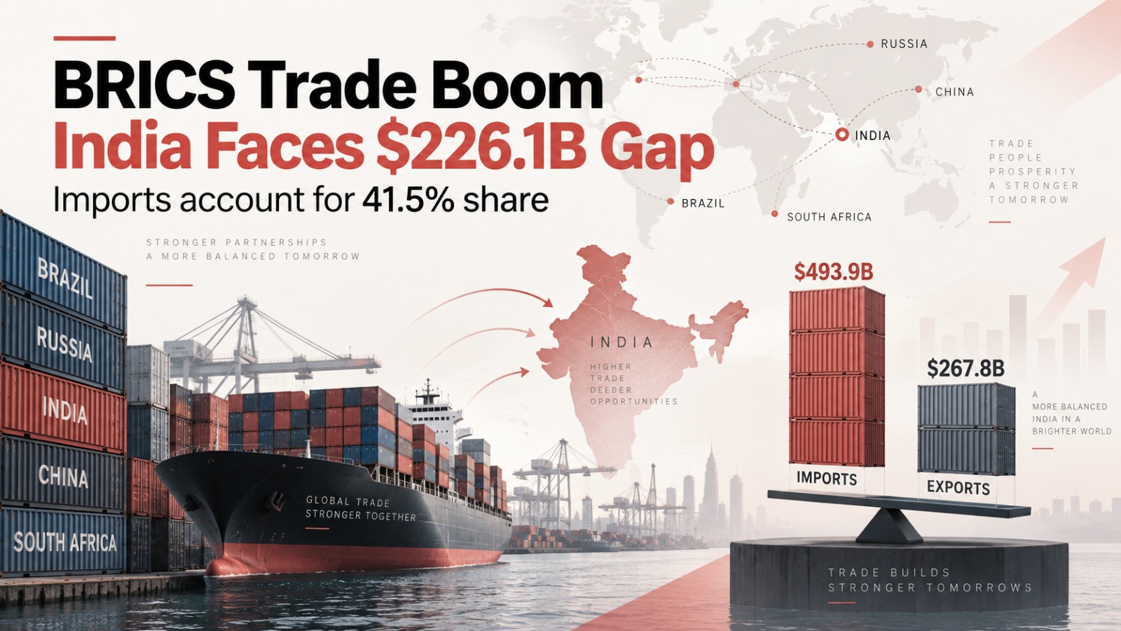 BRICS, India BRICS Trade, India Trade Deficit, $226.1 Billion Trade Deficit, India Exports, India Imports, China India Trade, UAE India Trade, Russia India Trade, BRICS 2026, Indian Economy, Global Trade, GTRI, Merchandise Trade, Intra BRICS Trade, Ajay Srivastava