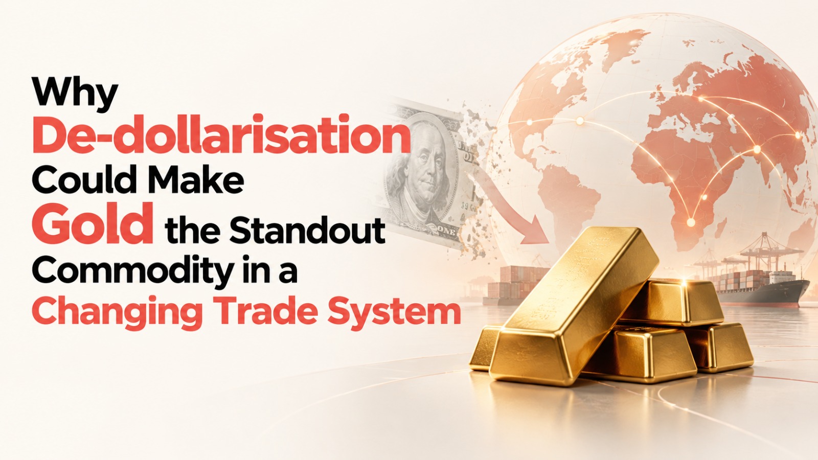 De-dollarisation, US Dollar, Gold, Gold Prices, BRICS, Global Trade, Commodity Markets, Local Currency Trade, Reserve Diversification, Central Banks, US Dollar Dominance, International Trade, India, Rupee, Global Economy, Emerging Economies