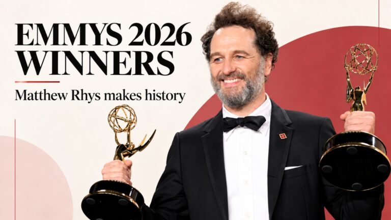 Emmys 2026, Emmy Awards 2026, Emmys 2026 winners, Emmy winners 2026, complete Emmys winners list, The Pitt, Widow’s Bay, Matthew Rhys, Rhea Seehorn, Jean Smart, DTF St. Louis, Noah Wyle, Emmy Awards winners, television awards 2026