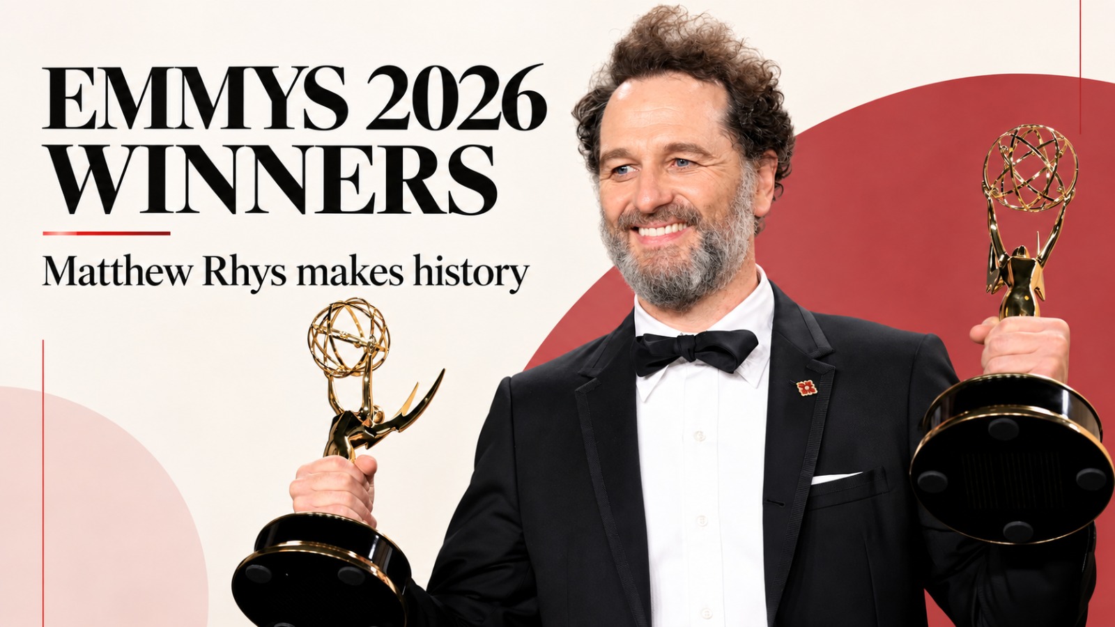Emmys 2026, Emmy Awards 2026, Emmys 2026 winners, Emmy winners 2026, complete Emmys winners list, The Pitt, Widow’s Bay, Matthew Rhys, Rhea Seehorn, Jean Smart, DTF St. Louis, Noah Wyle, Emmy Awards winners, television awards 2026