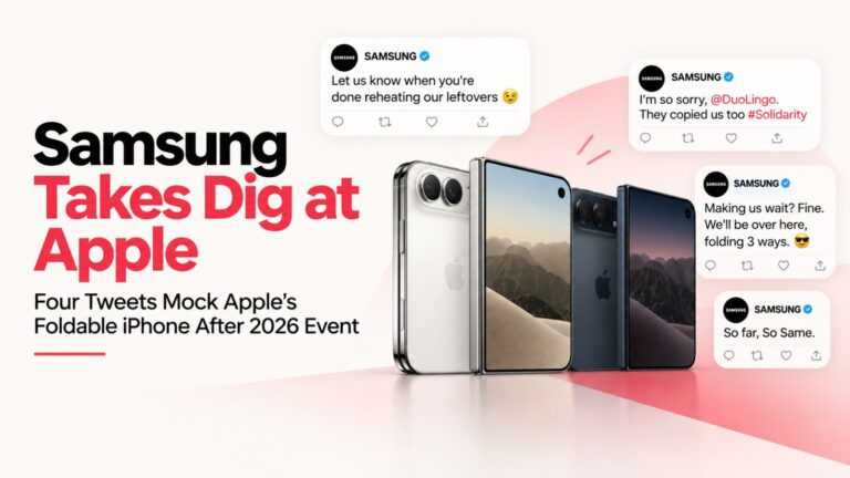 Samsung, Apple, Apple Event 2026, iPhone Foldable, Foldable iPhone, Samsung Tweets, Samsung vs Apple, Apple Foldable, Galaxy Z Fold, Samsung Foldable, Apple Duo, Duolingo, Tech News, Smartphone News, Apple News, Samsung News