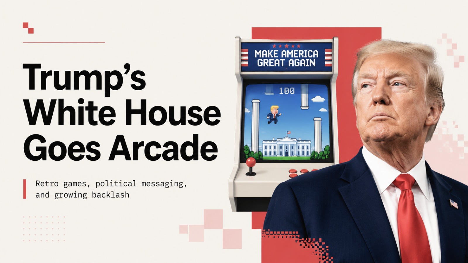 Trump games, White House Arcade, Donald Trump, Build the Wall game, Rio Run, Supply Line, Flappy Bill, Trump Savings Tycoon, White House games, MAGA games, Trump Arcade, US politics, political gaming, retro arcade games, White House website