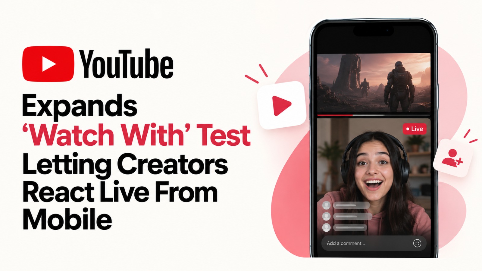 YouTube, Watch With, YouTube Live, Live Streaming, YouTube Creators, Live Reactions, Content Creators, Social Media, Creator Economy, Livestreaming, YouTube Features, Digital Media