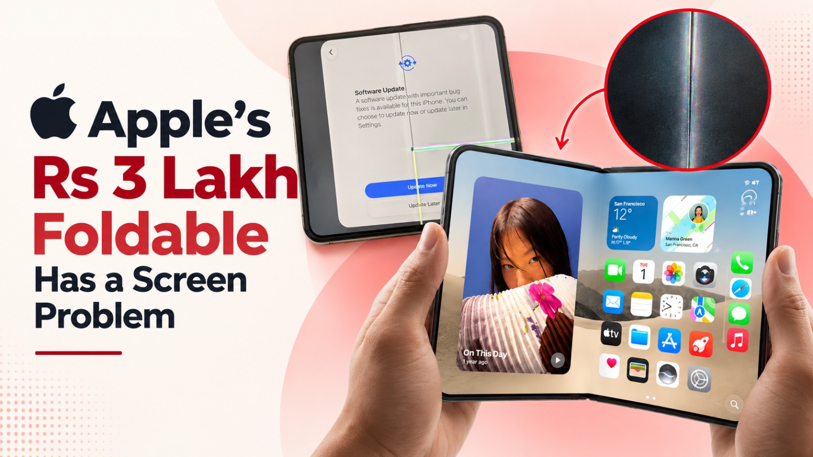 Apple iPhone Duo, iPhone Duo display issues, iPhone Duo screen crack, iPhone Duo hinge problem, iFixit teardown, Apple foldable iPhone, iPhone Duo repair cost, foldable smartphone durability, iPhone Duo India price, Apple screen failure