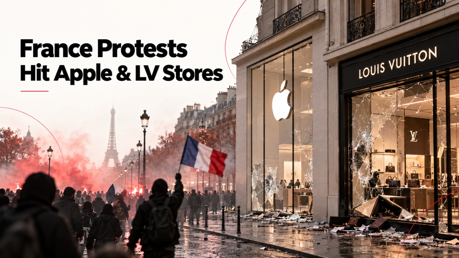 France protests, Apple Store looted, Louis Vuitton store looted, Hermès boutique, France cost of living protests, Emmanuel Macron, France riots, Bordeaux, Marseille, Lille, Paris protests