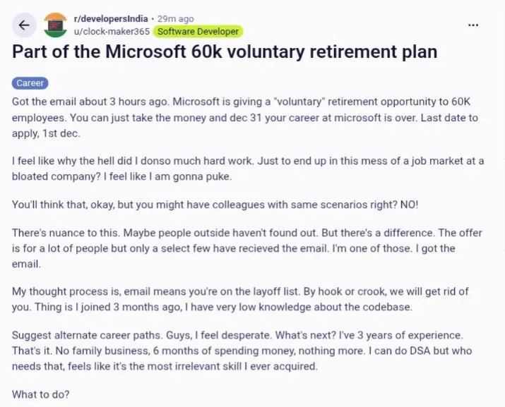 microsoft layoffs and reddit post