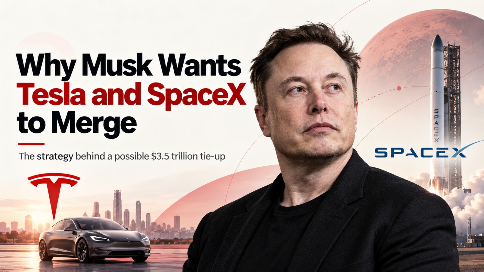 Elon Musk, Tesla, SpaceX, Tesla SpaceX Merger, Elon Musk Merger Plan, Tesla SpaceX Merger Explained, $3.5 Trillion Merger, Terafab, Starlink, Artificial Intelligence, AI Chips, Optimus Robot, Tesla Robotaxi, SpaceX Starship, Orbital Data Centres, Tesla Shareholders, SpaceX Investors, Tesla China Operations, Technology News, Business News, Elon Musk Latest News